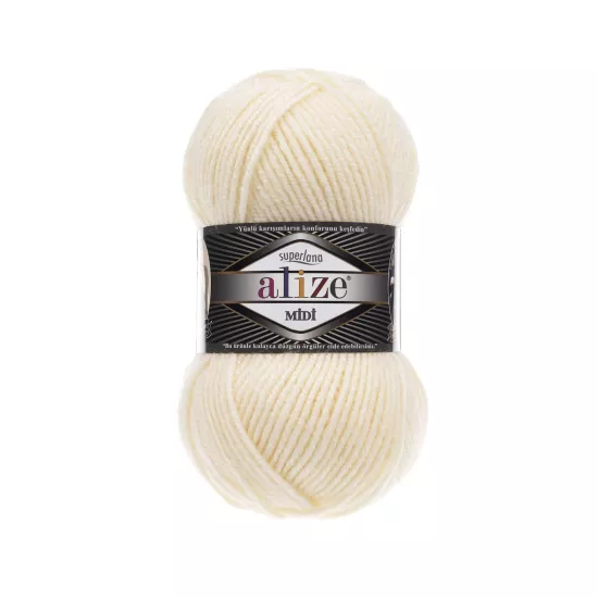 Alize Superlana Midi 01 Krem - %25 Yünlü El Örgü İpi