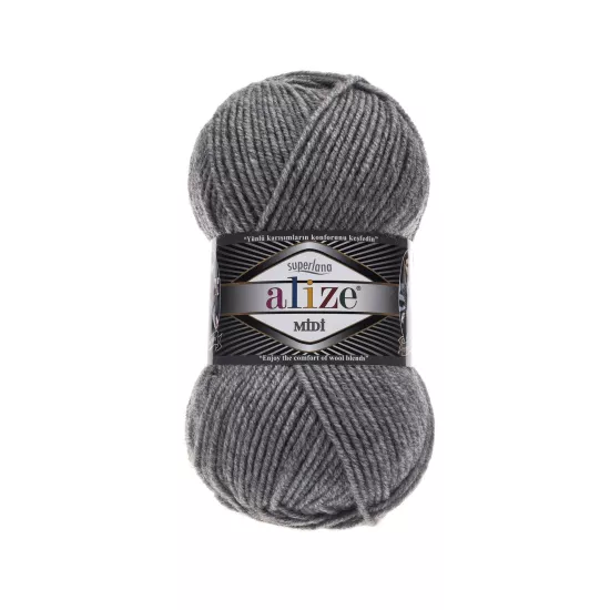 Alize Superlana Midi 21 Gri Melanj - %25 Yünlü El Örgü İpi