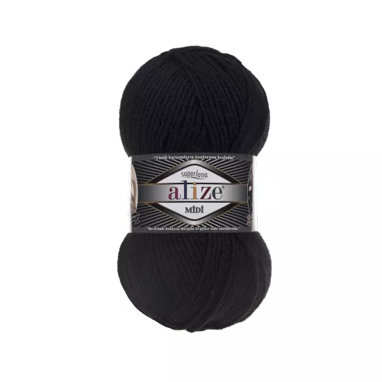 Alize Superlana Midi 60 Siyah - %25 Yünlü El Örgü İpi