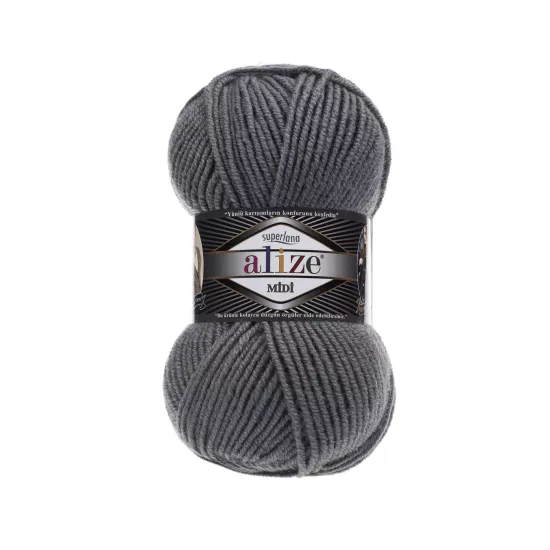 Alize Superlana Midi 87 Kömür Gri - %25 Yünlü El Örgü İpi
