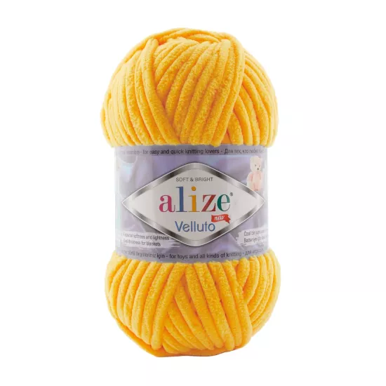 Alize Velluto Mimoza 216 - Canlı Sarı Kadife İp Alize Velluto Mimoza 216 - Canlı Sarı Kadife İp